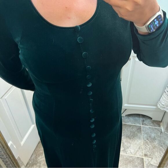 Vintage Emerald Green Velvet Long Sleeve Dress - Picture 9 of 12